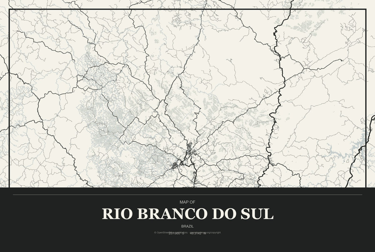 Rio Branco do Sul, Brazil City Map Aluminum Sign in Museum Plaque style