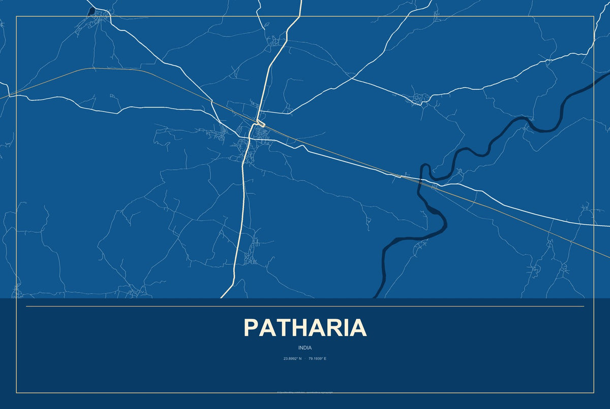 Patharia, India City Map Aluminum Sign in Harbor Cobalt style