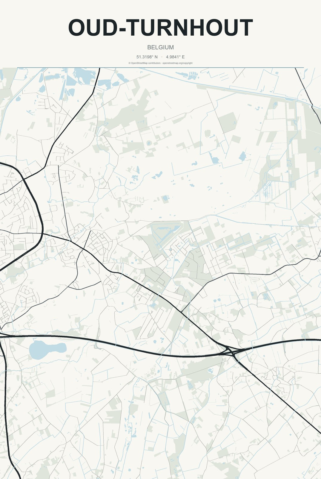 Oud-Turnhout, Belgium City Map Aluminum Sign in Headline Atlas style