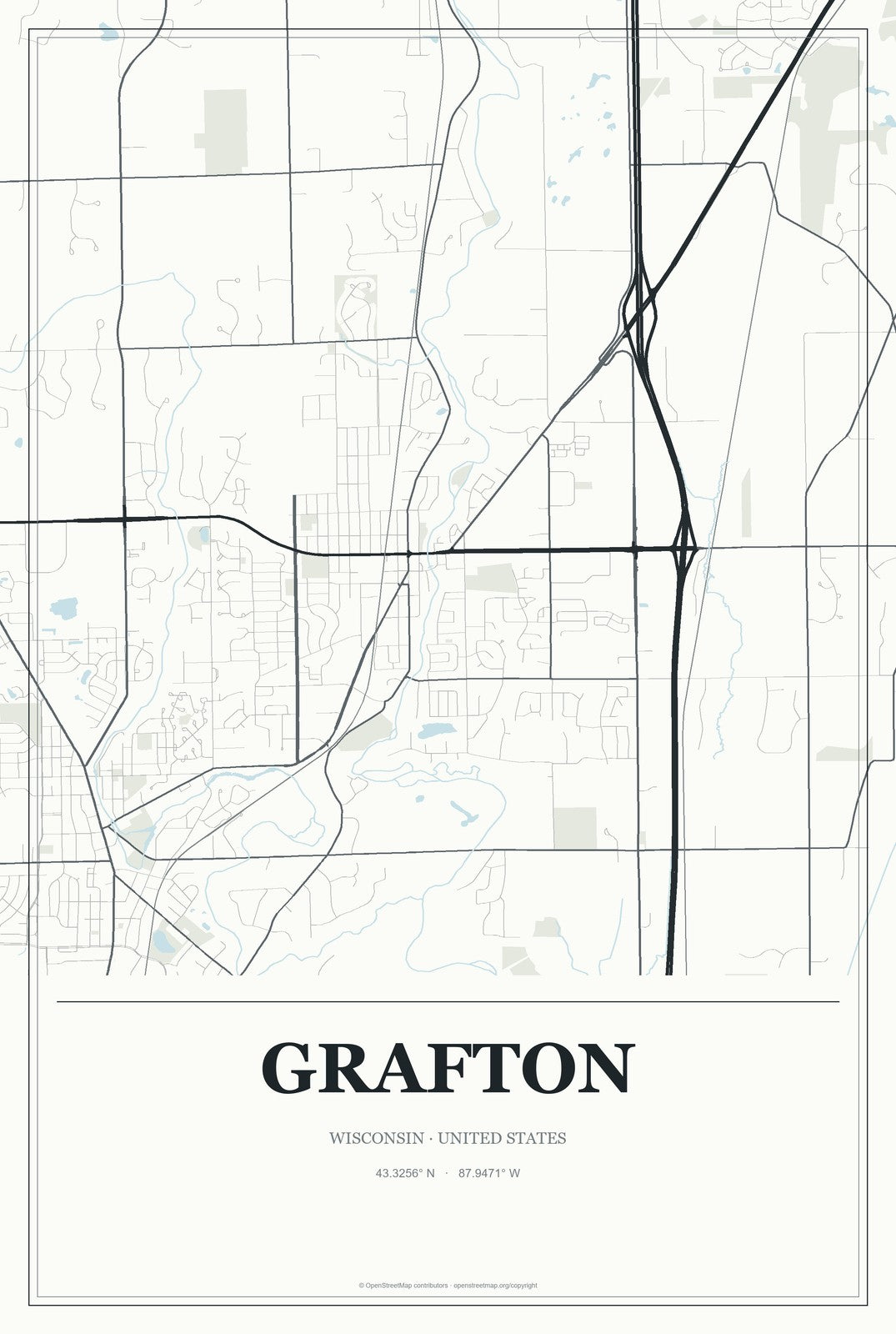 Grafton, Wisconsin City Map Aluminum Sign in Gallery Air style