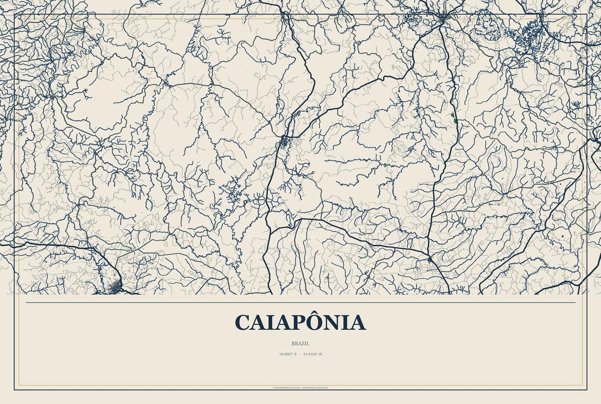 Caiapônia, Brazil City Map Aluminum Sign in Coastal Cutout style