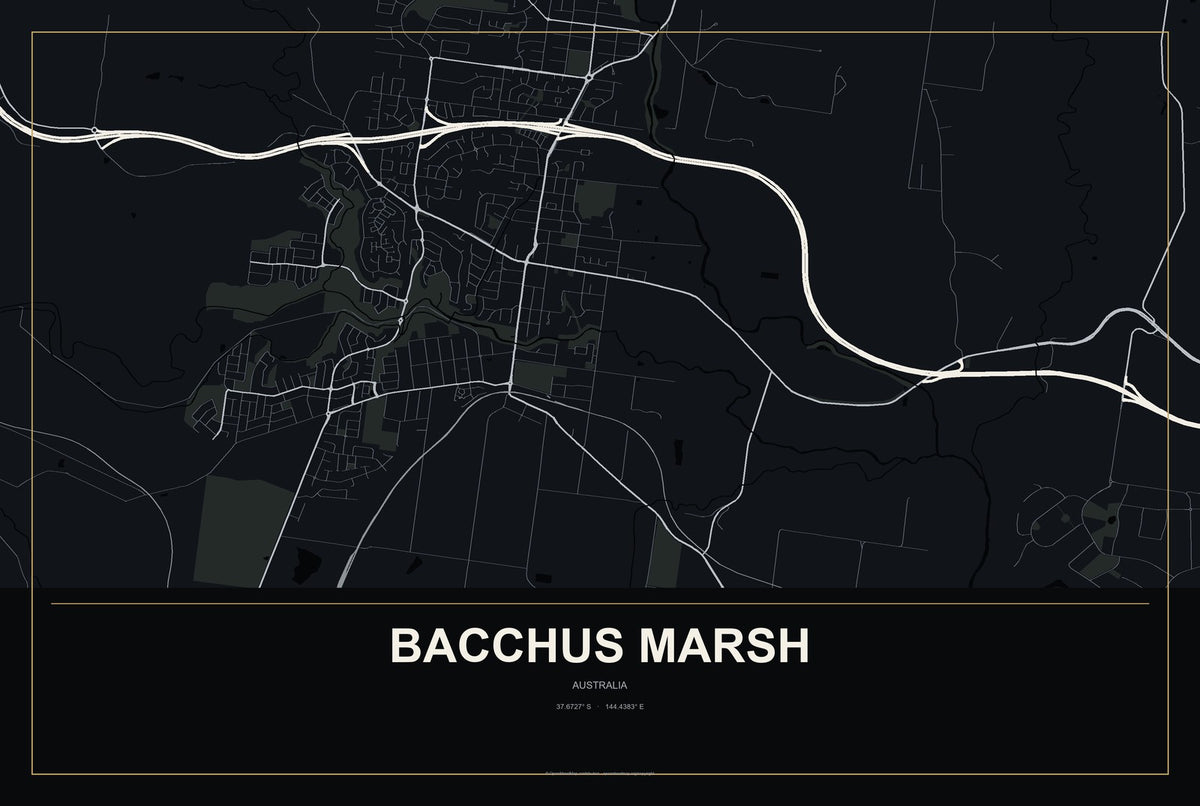 Bacchus Marsh, Australia City Map Aluminum Sign in Metropolitan Noir style