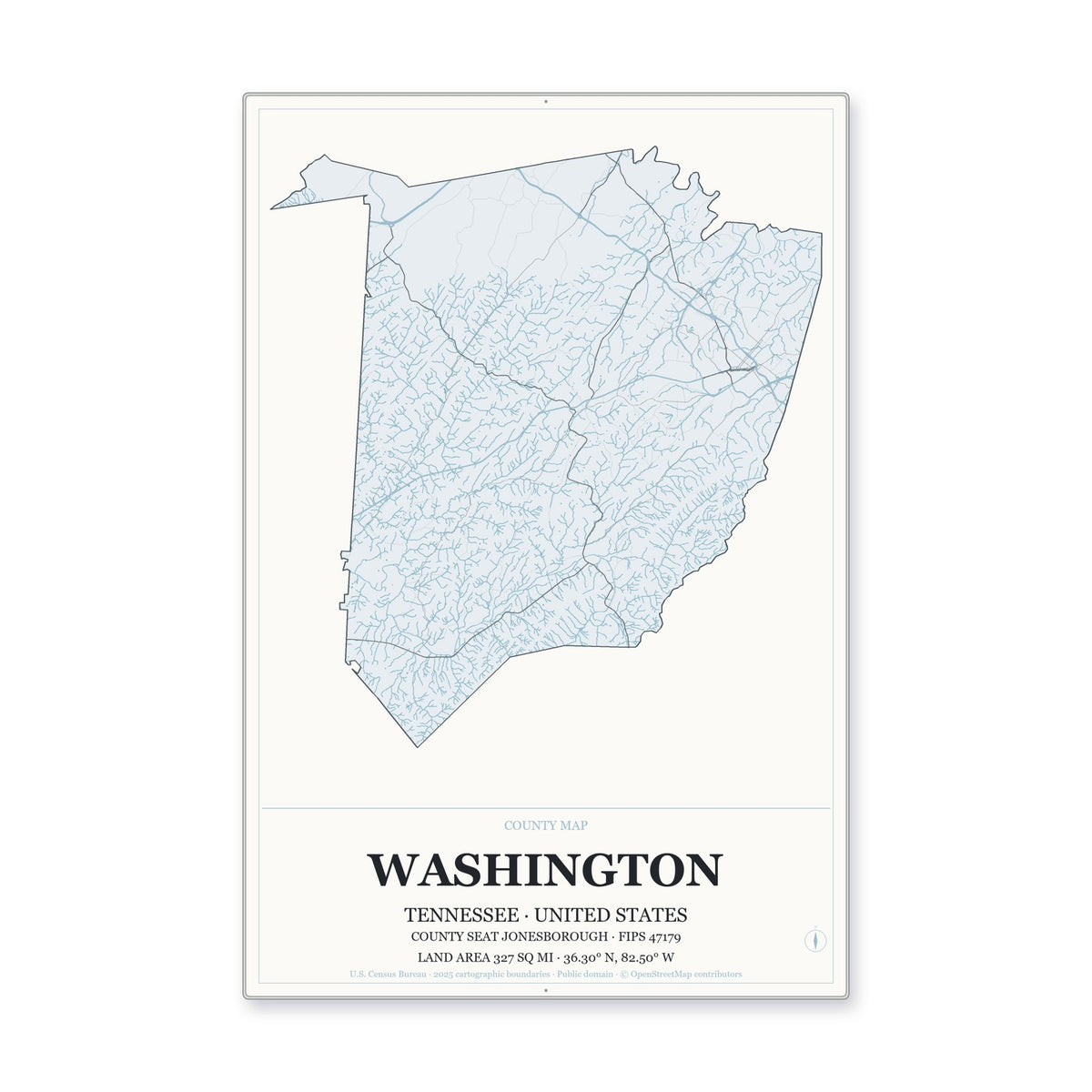 Washington County, Tennessee Map Aluminum Sign in Gallery Air style