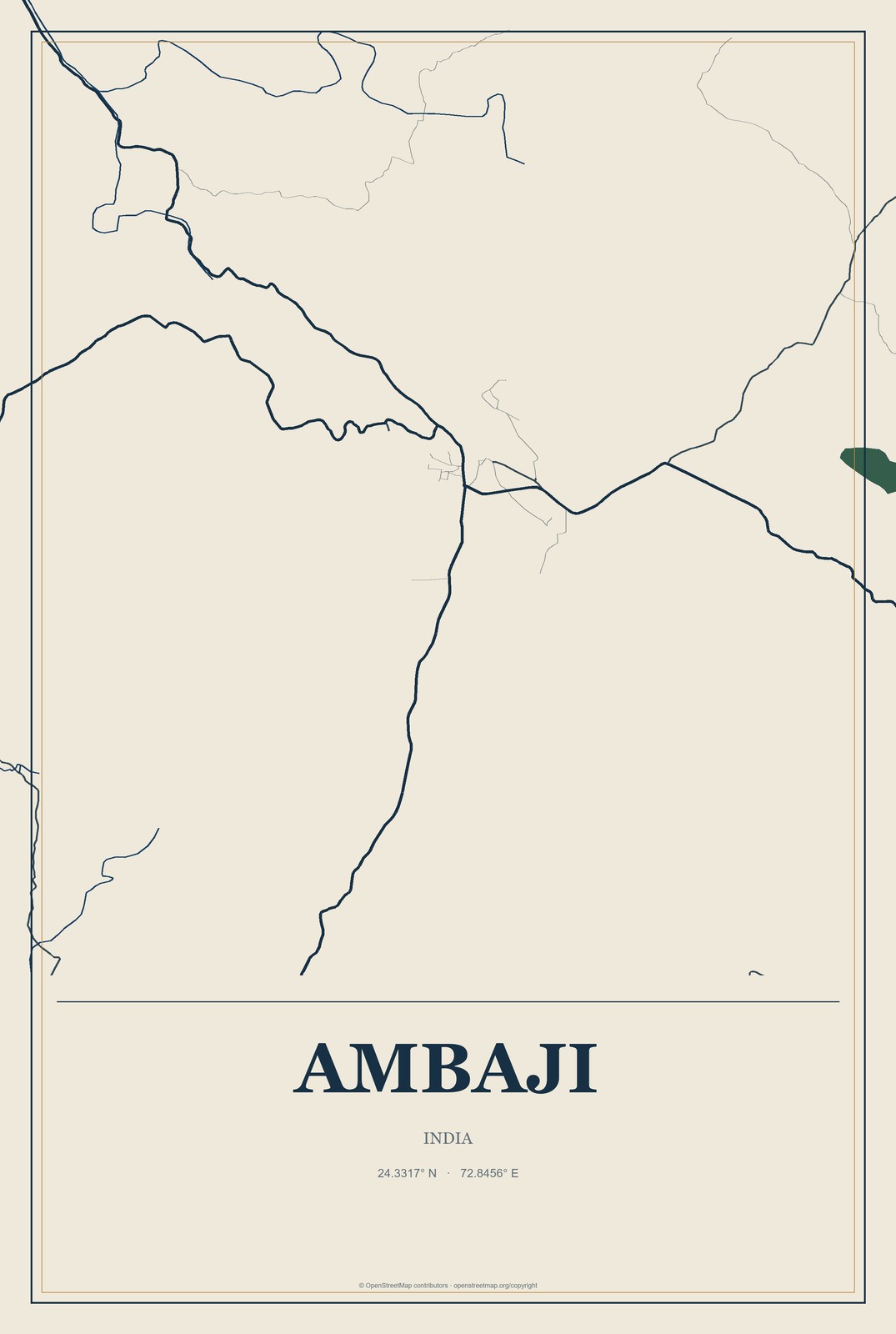 Ambaji, India City Map Aluminum Sign in Coastal Cutout style