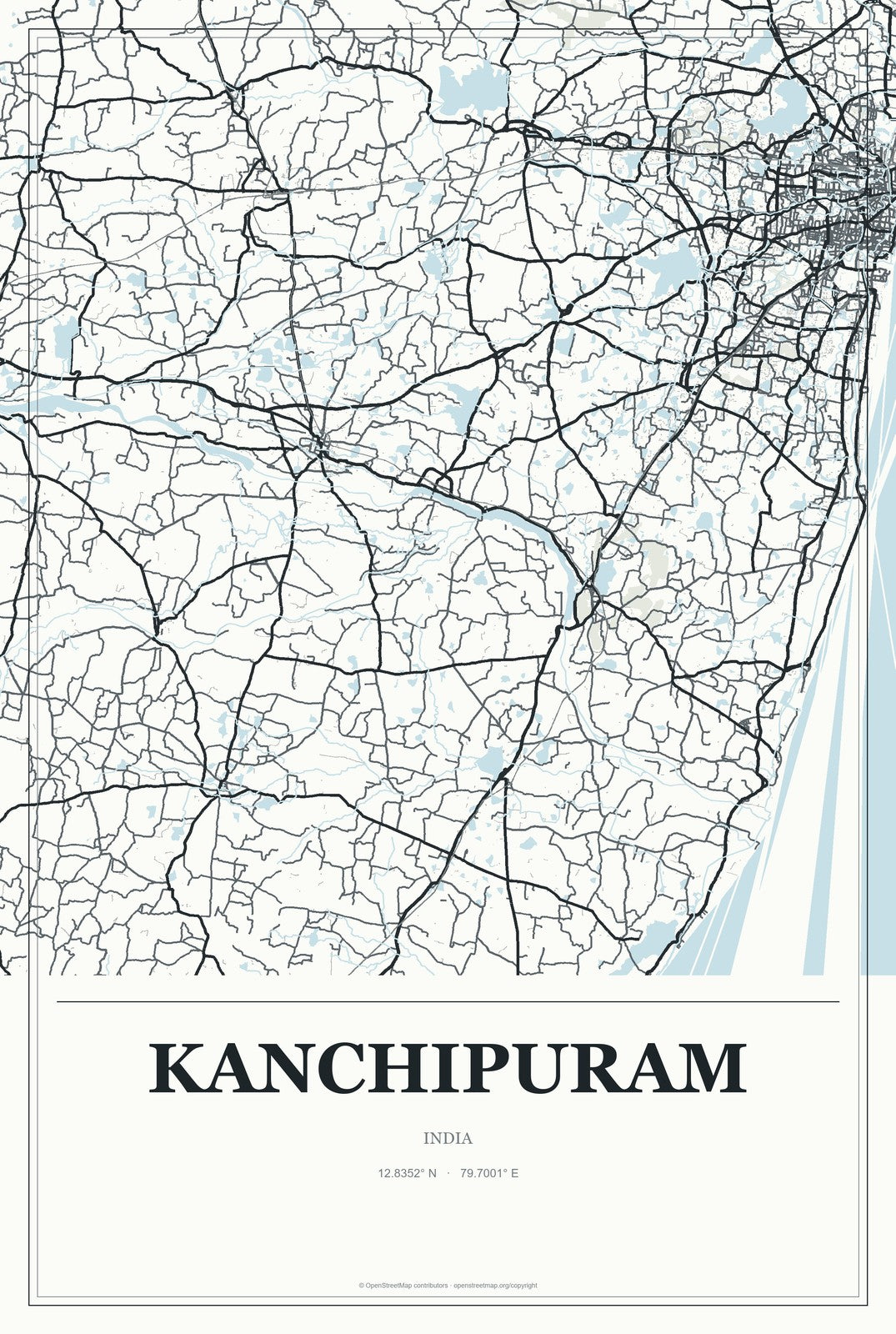 Kanchipuram, India City Map Aluminum Sign in Gallery Air style