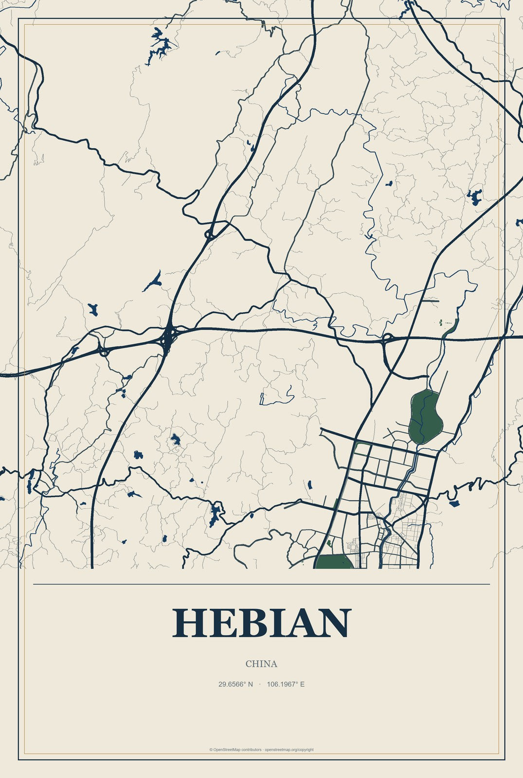 Hebian, China City Map Aluminum Sign in Coastal Cutout style