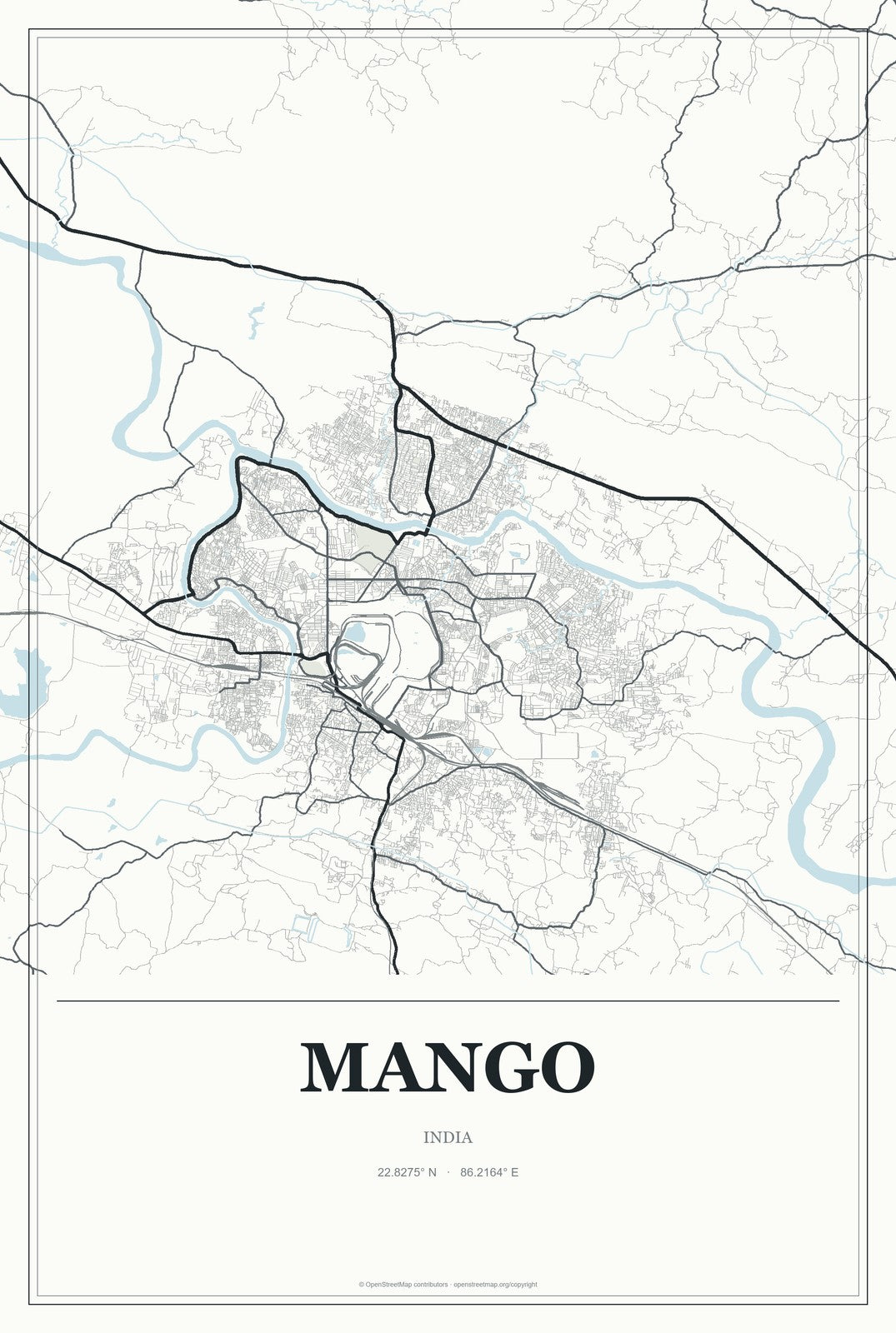 Mango, India City Map Aluminum Sign in Gallery Air style