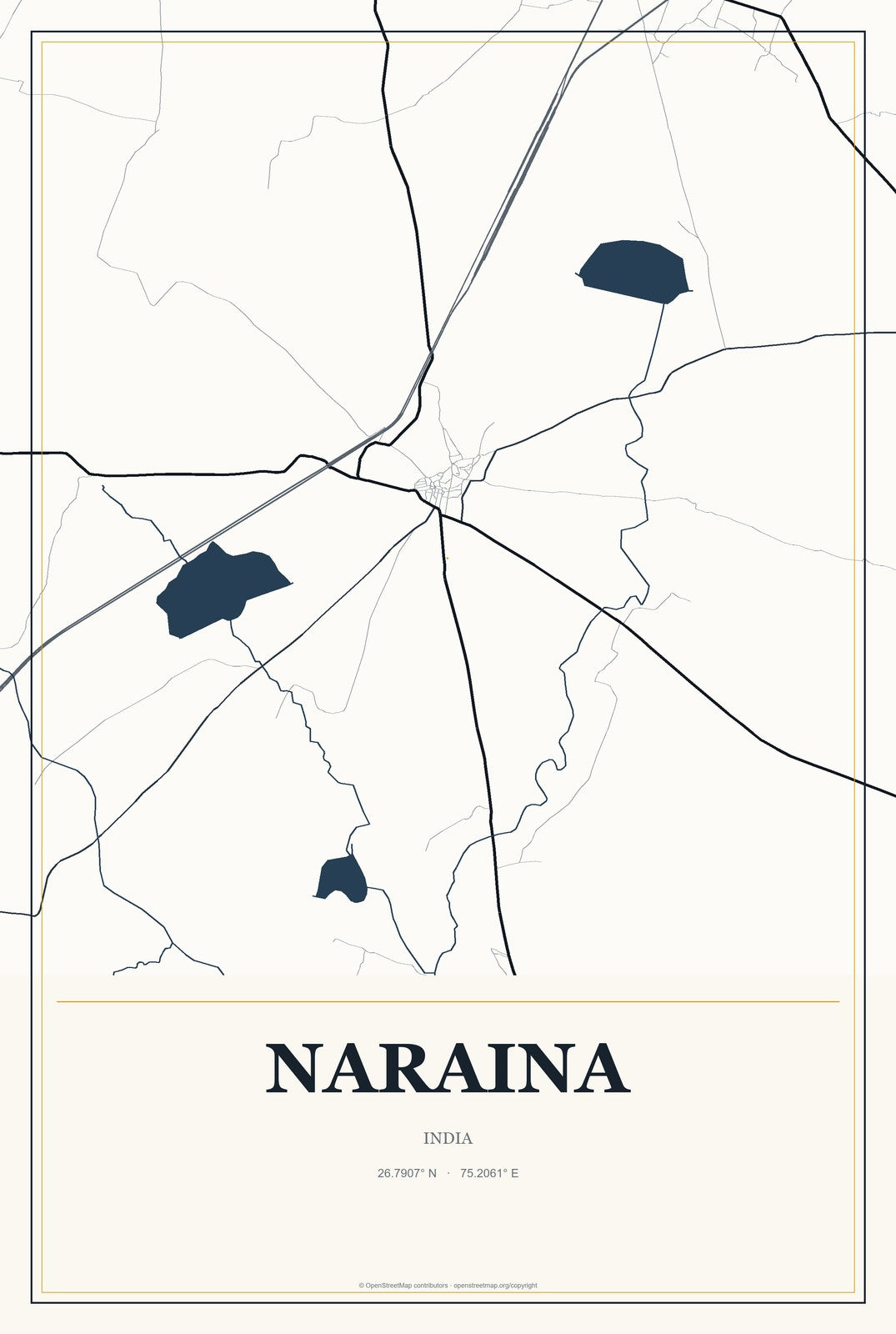 Naraina, India City Map Aluminum Sign in Citrine Modern style