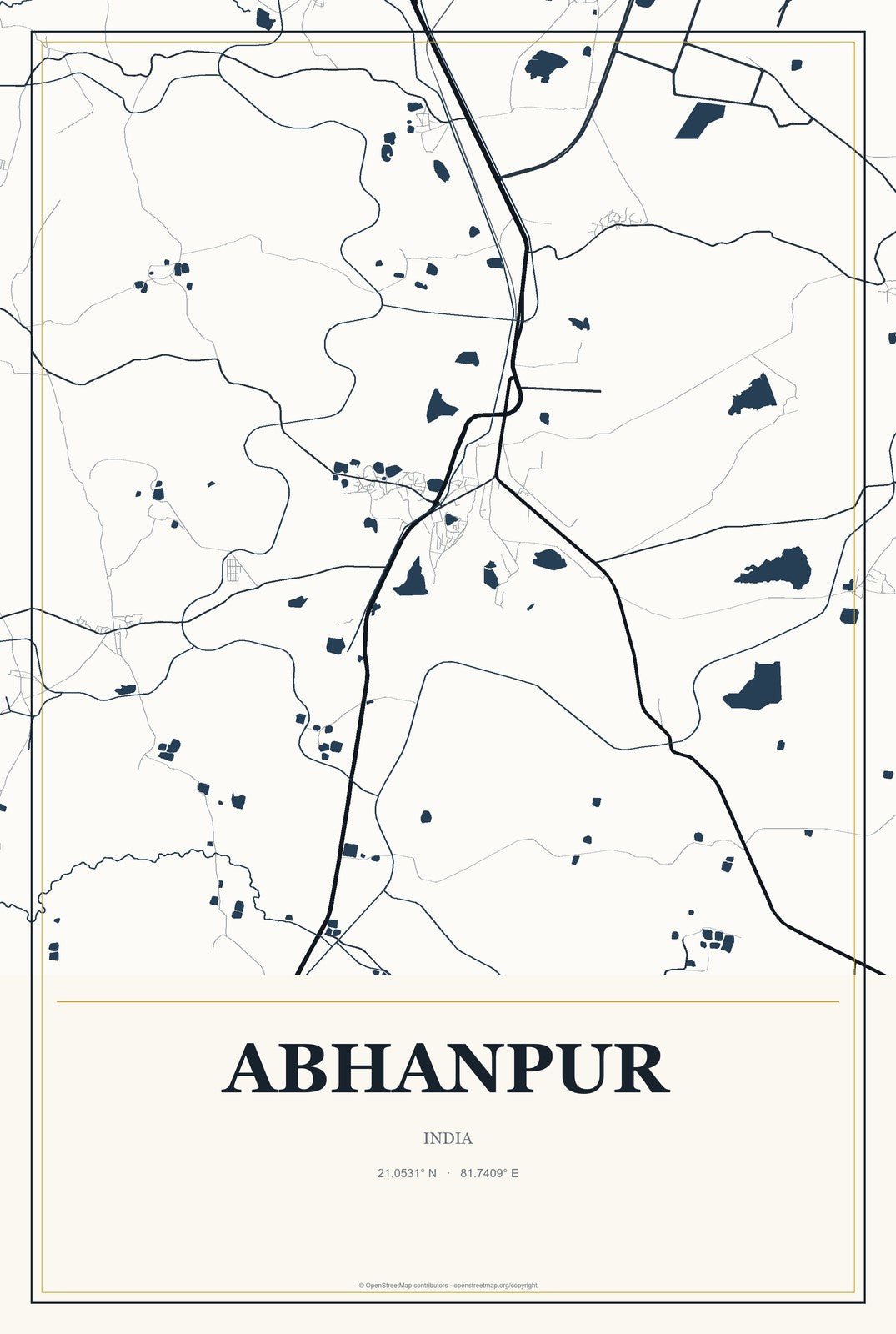 Abhanpur, India City Map Aluminum Sign in Citrine Modern style