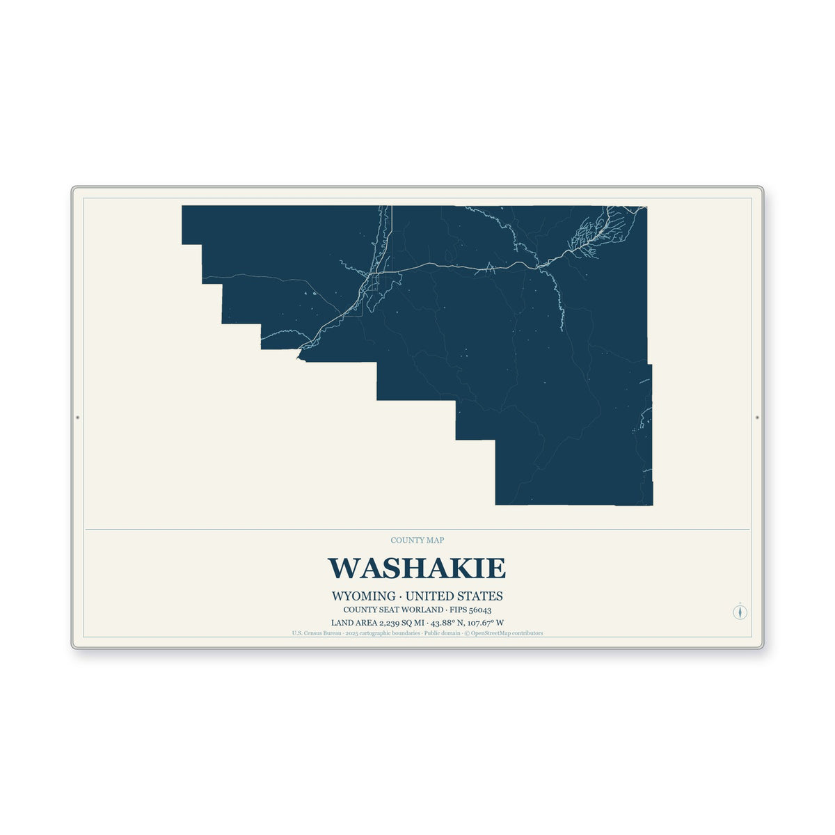 Washakie County, Wyoming Map Aluminum Sign in Coastal Cutout style