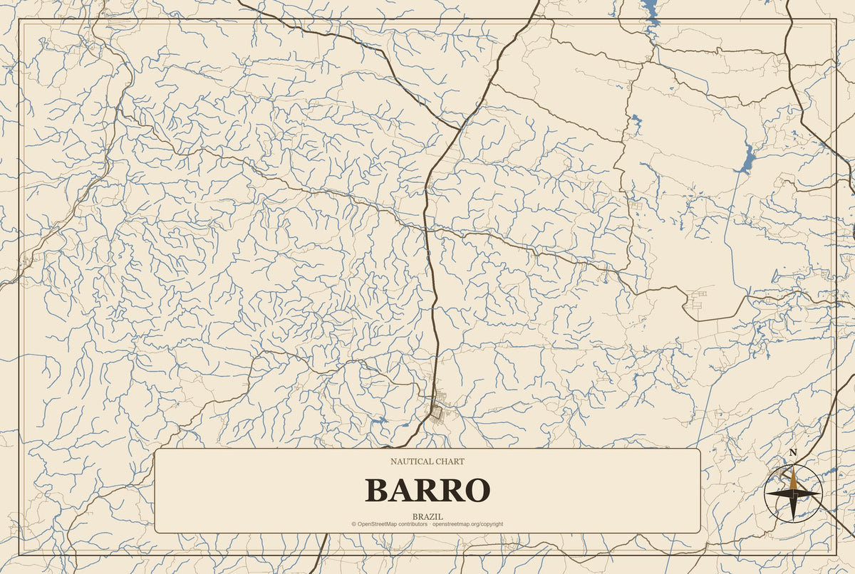 Barro, Brazil City Map Aluminum Sign in Heritage Nautical style