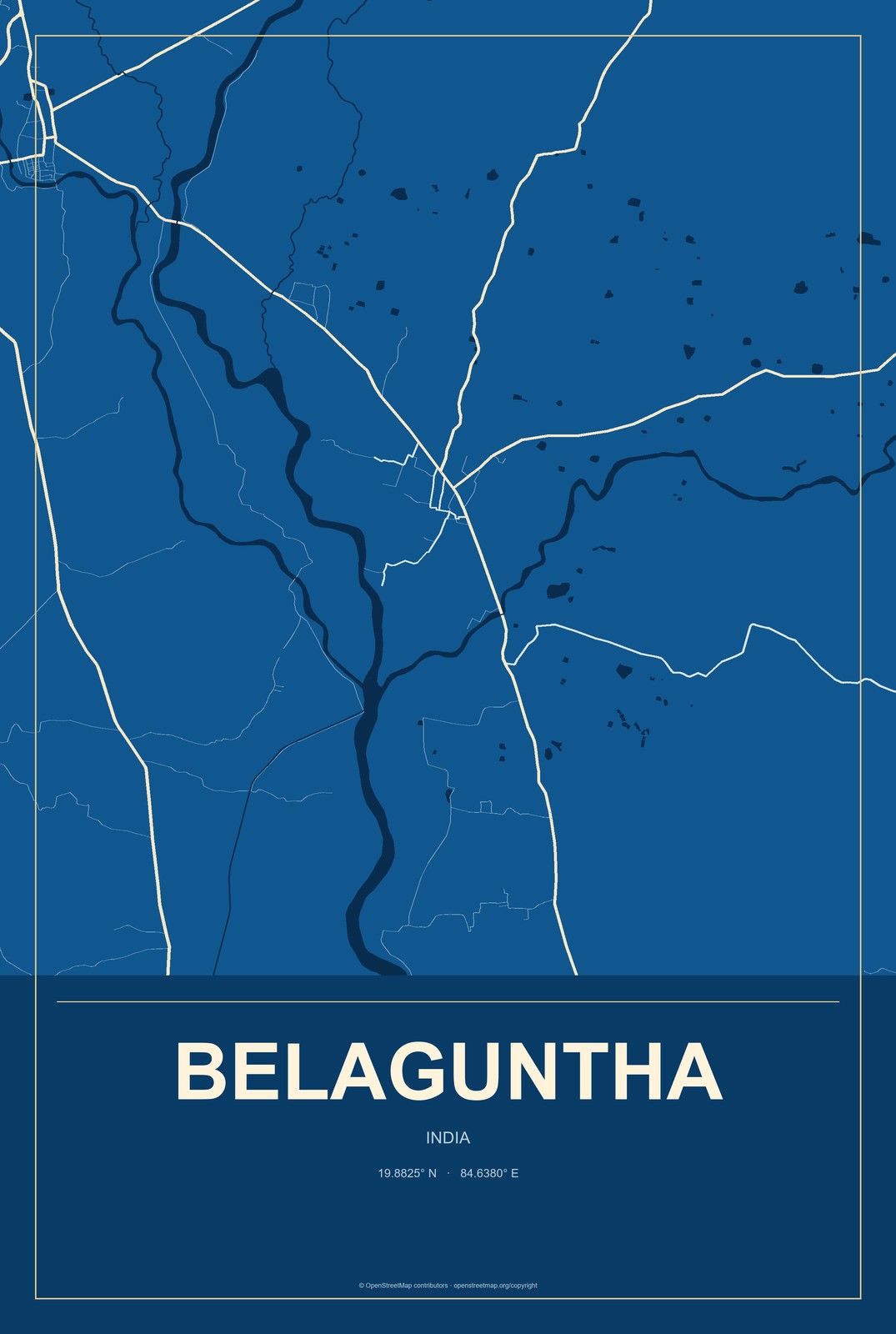 Belaguntha, India City Map Aluminum Sign in Harbor Cobalt style