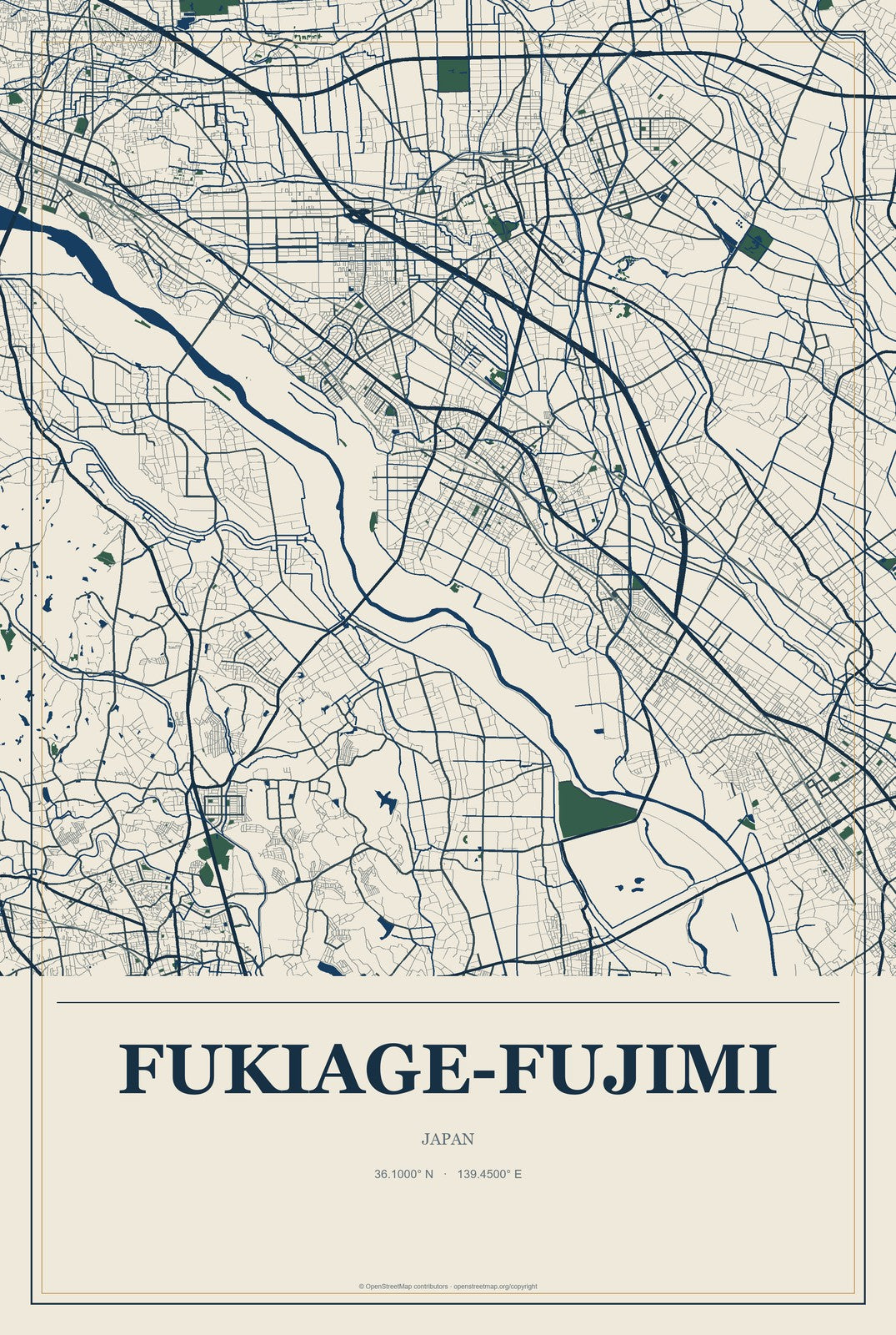 Fukiage-fujimi, Japan City Map Aluminum Sign in Coastal Cutout style