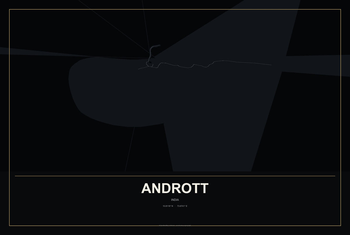 Andrott, India City Map Aluminum Sign in Metropolitan Noir style