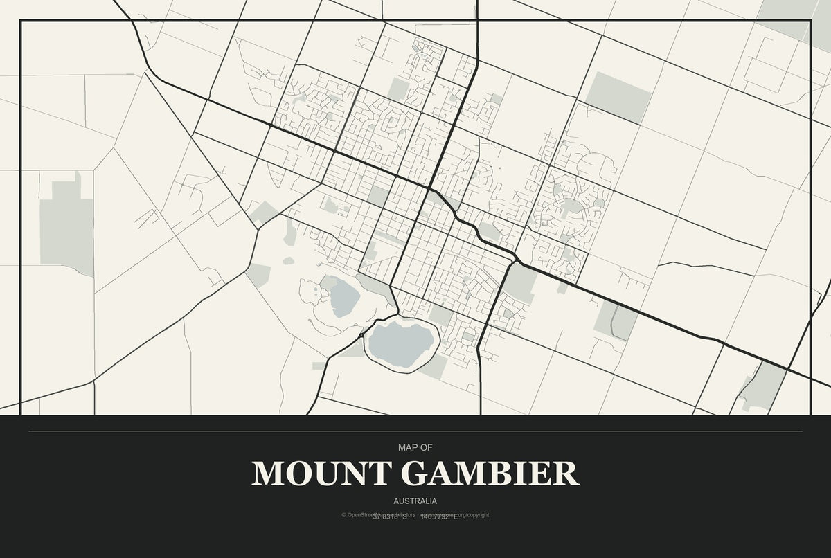 Mount Gambier, Australia City Map Aluminum Sign in Museum Plaque style