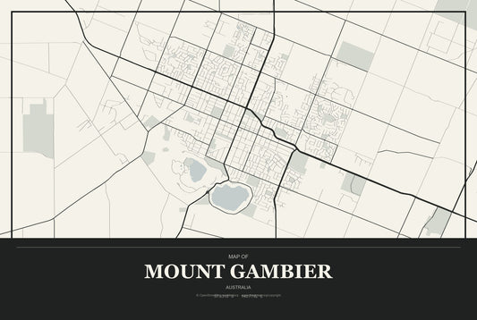 Mount Gambier, Australia City Map Aluminum Sign in Museum Plaque style