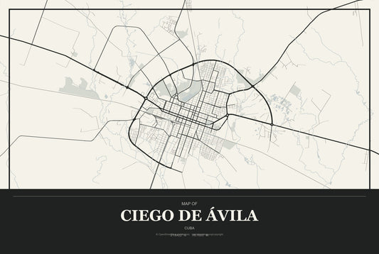 Ciego de Ávila, Cuba City Map Aluminum Sign in Museum Plaque style