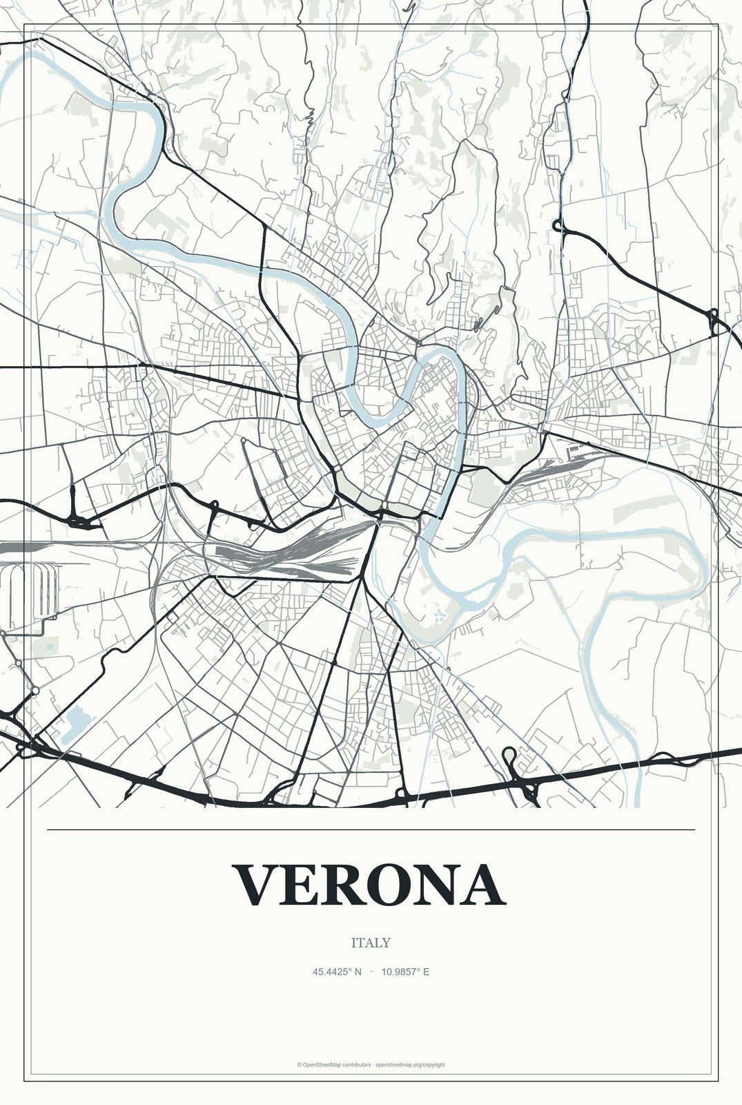 Verona, Italy City Map Aluminum Sign in Gallery Air style