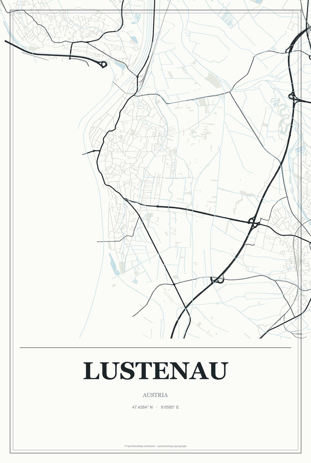 Lustenau, Austria City Map Aluminum Sign in Gallery Air style