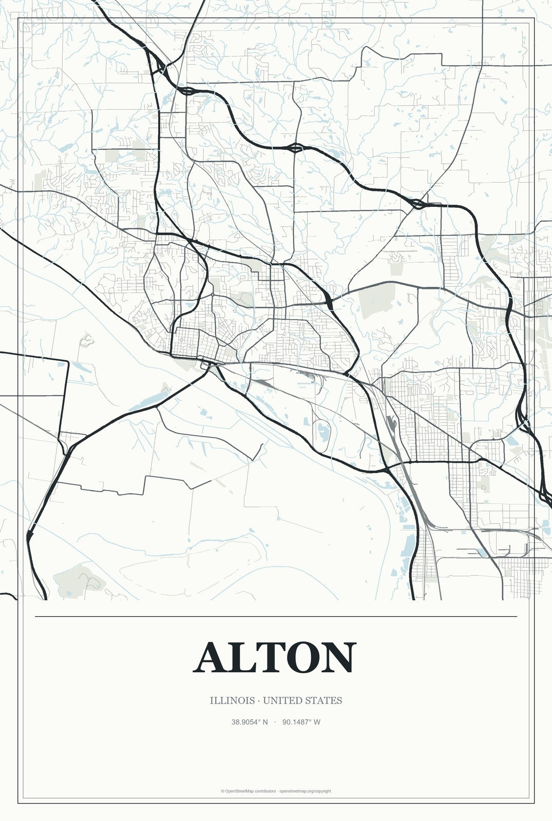 Alton, Illinois City Map Aluminum Sign in Gallery Air style