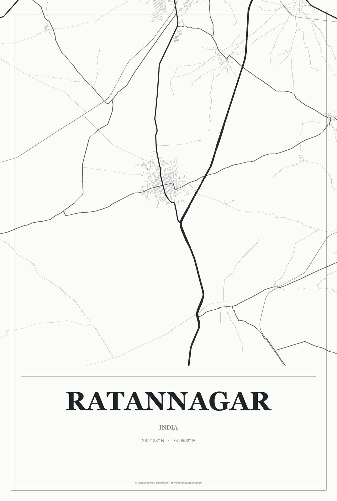 Ratannagar, India City Map Aluminum Sign in Gallery Air style
