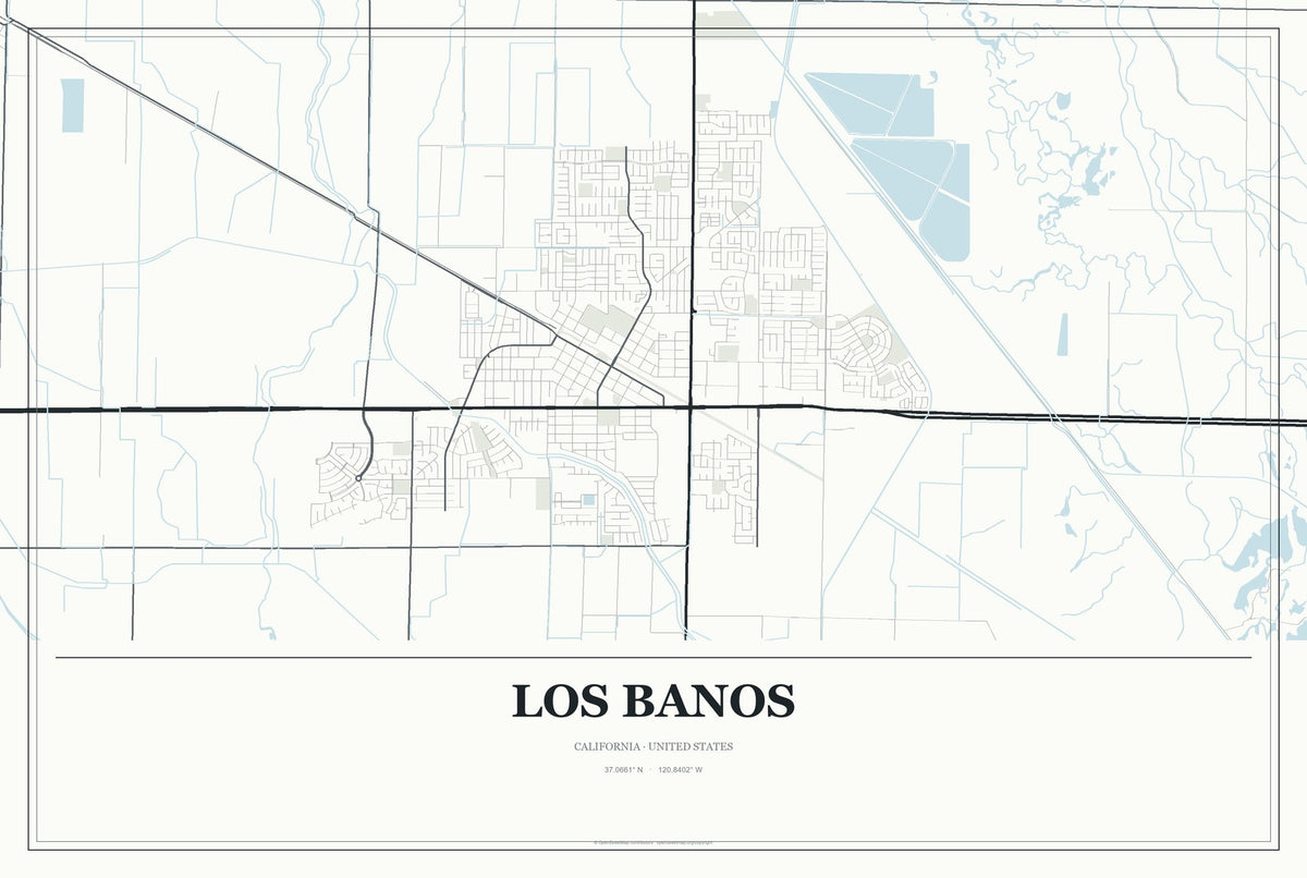 Los Banos, California City Map Aluminum Sign in Gallery Air style