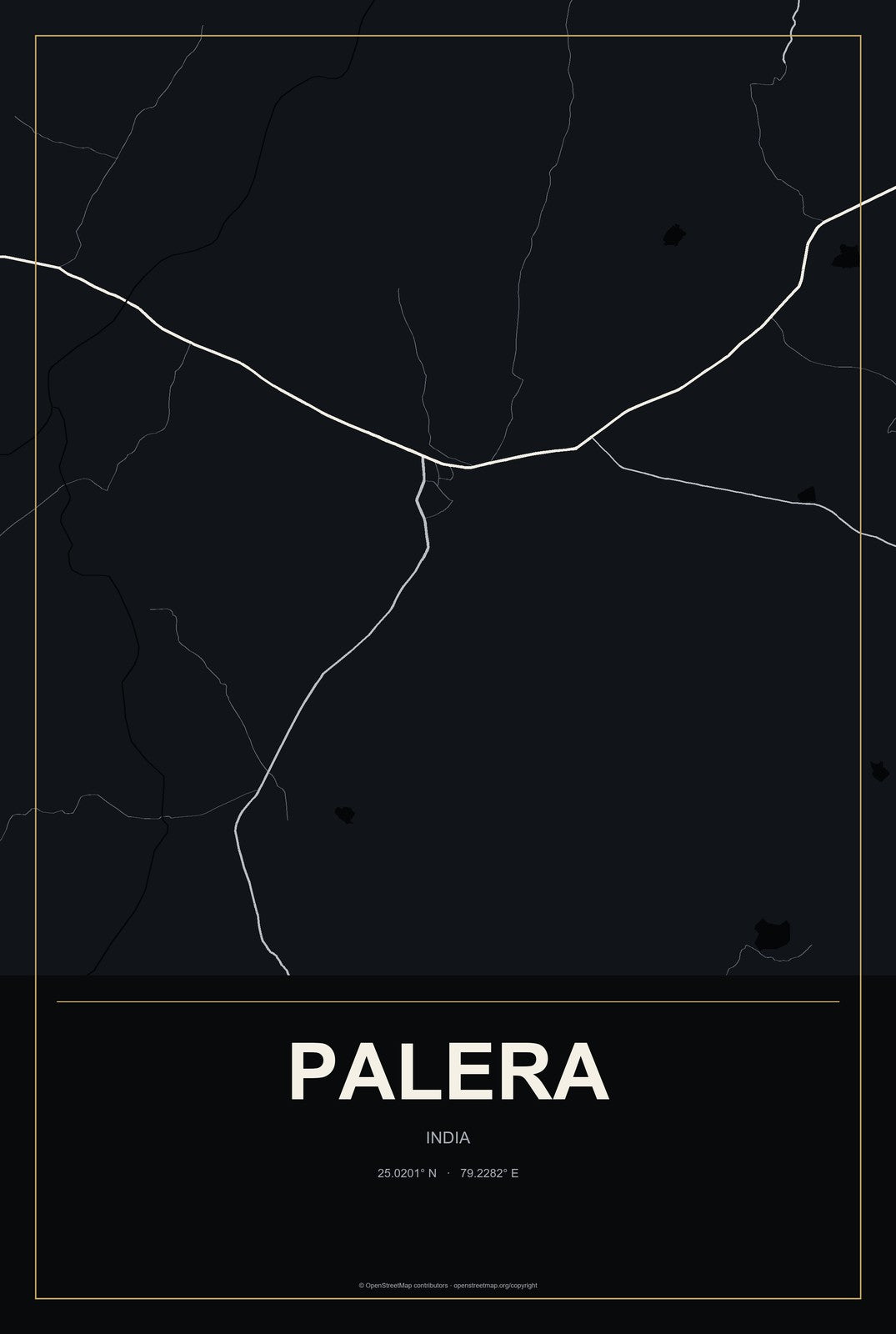 Palera, India City Map Aluminum Sign in Metropolitan Noir style