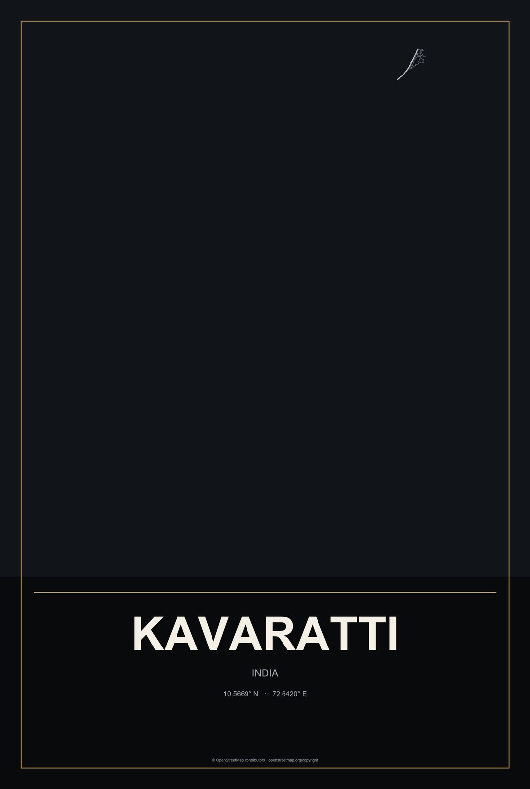 Kavaratti, India City Map Aluminum Sign in Metropolitan Noir style