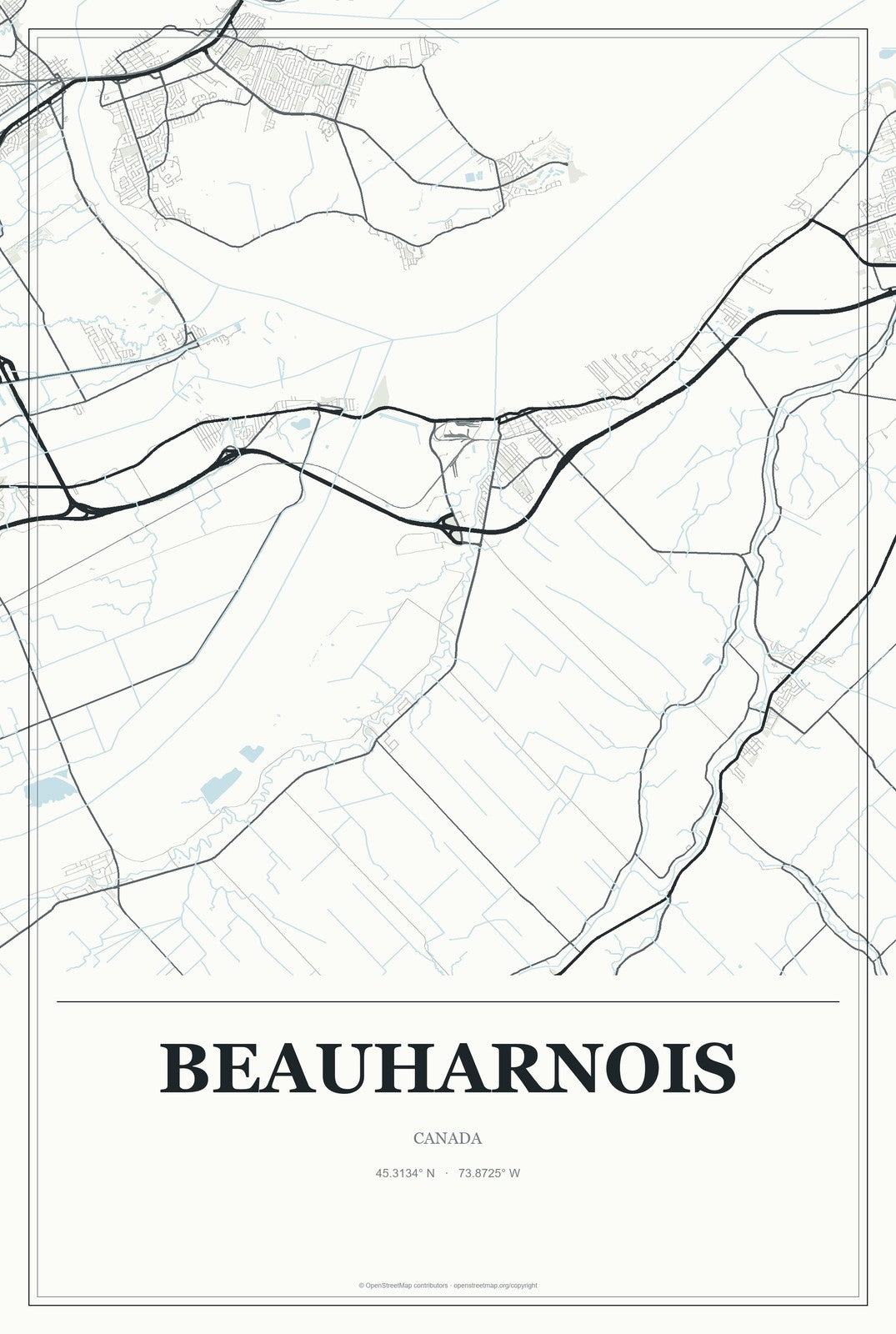 Beauharnois, Canada City Map Aluminum Sign in Gallery Air style