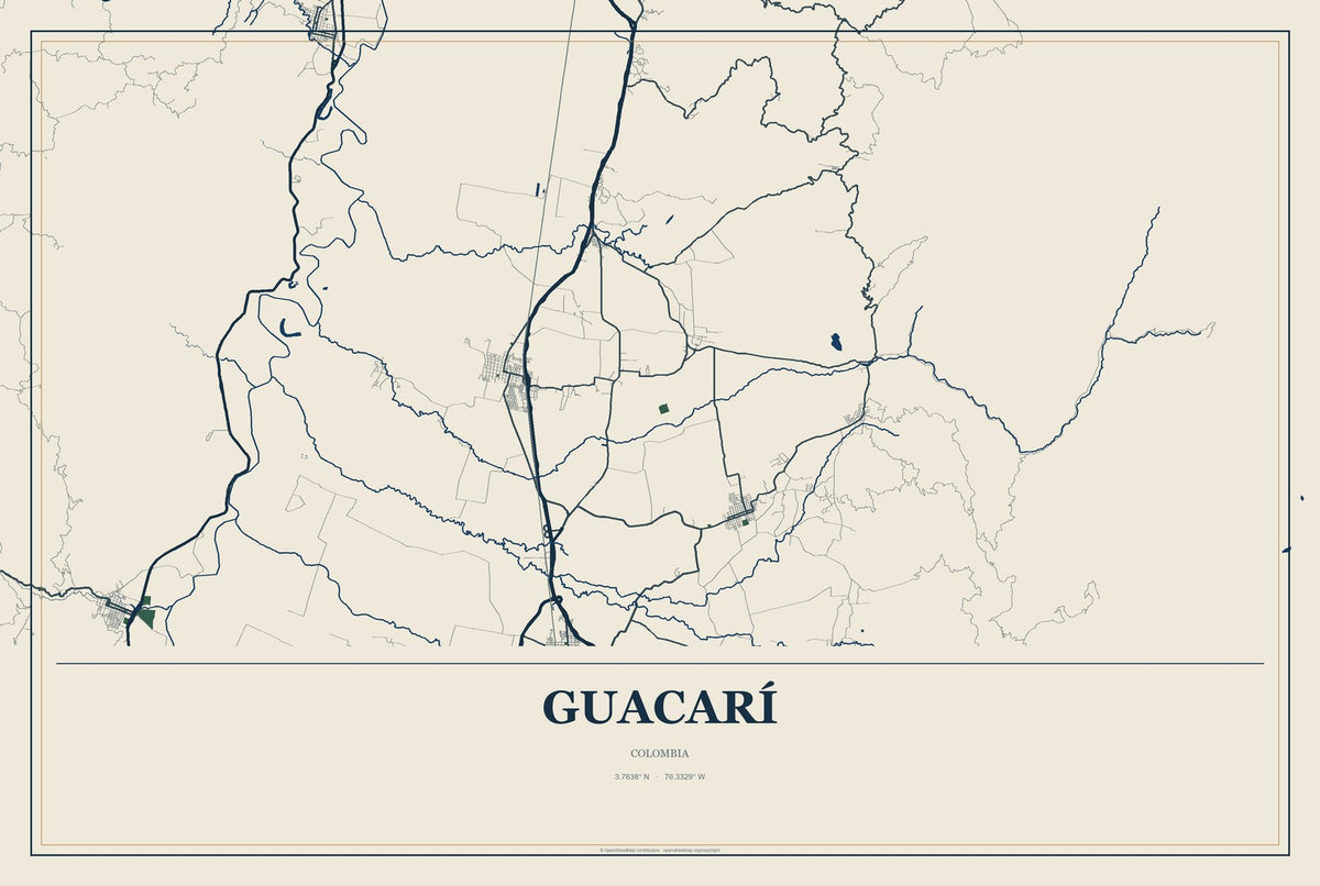 Guacarí, Colombia City Map Aluminum Sign in Coastal Cutout style