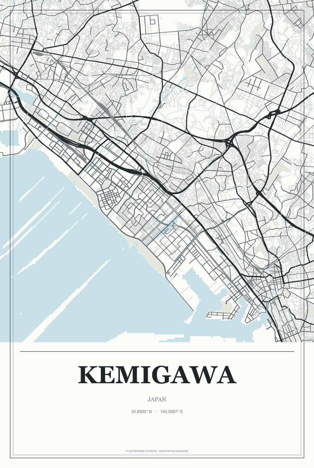 Kemigawa, Japan City Map Aluminum Sign in Gallery Air style