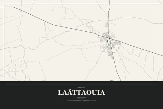 Laâttaouia, Morocco City Map Aluminum Sign in Museum Plaque style