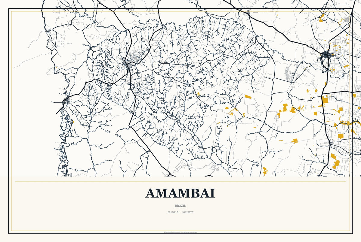 Amambai, Brazil City Map Aluminum Sign in Citrine Modern style