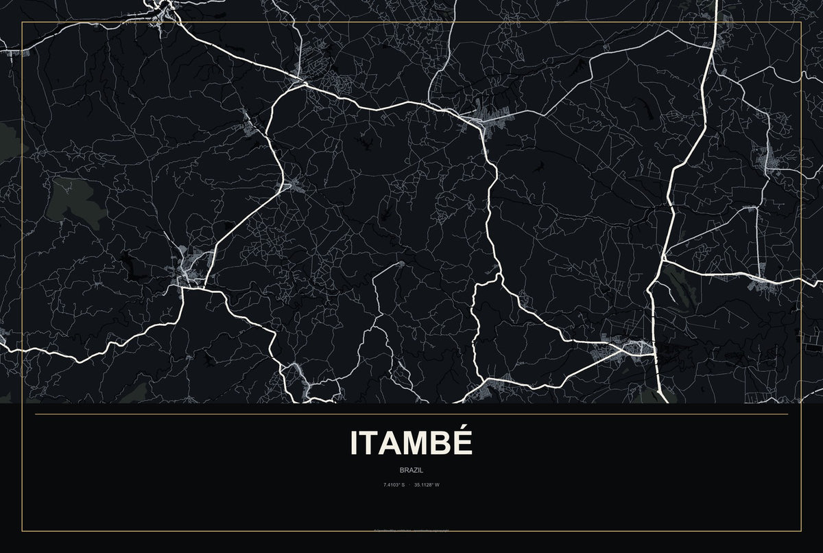 Itambé, Bahia, Brazil City Map Aluminum Sign in Metropolitan Noir style
