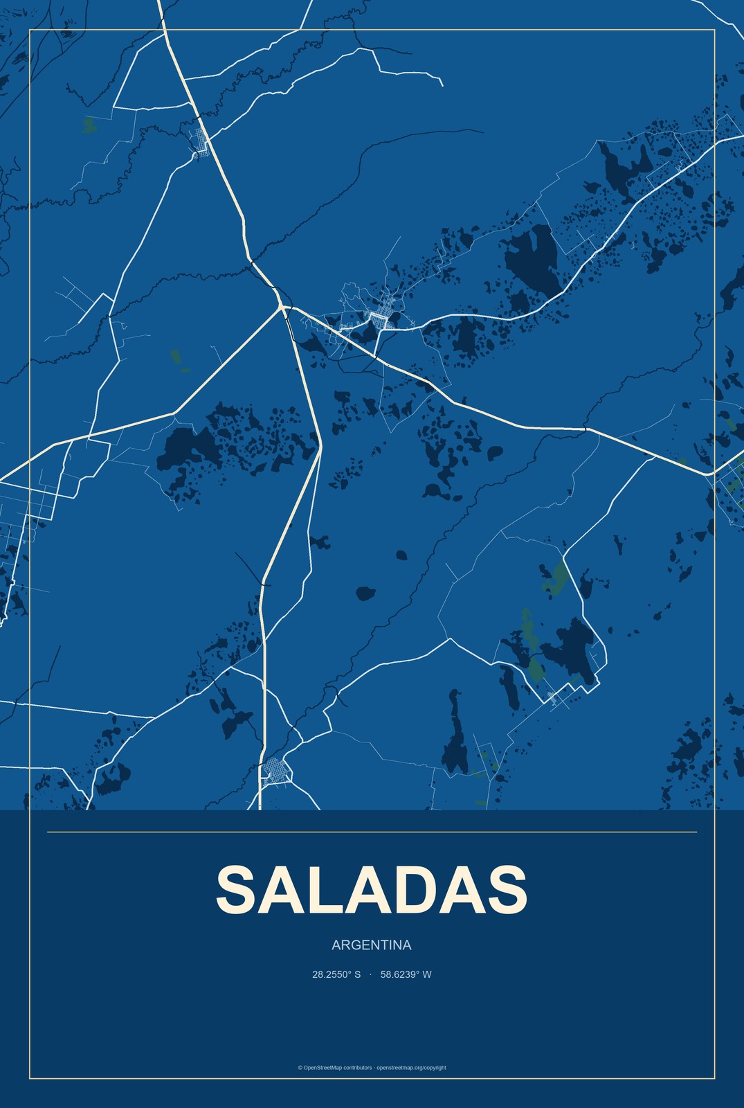 Saladas, Argentina City Map Aluminum Sign in Harbor Cobalt style