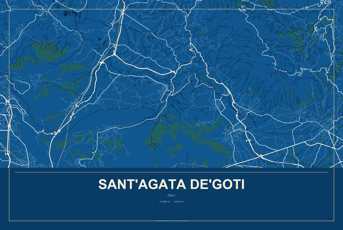 Sant'Agata de'Goti, Italy City Map Aluminum Sign in Harbor Cobalt style