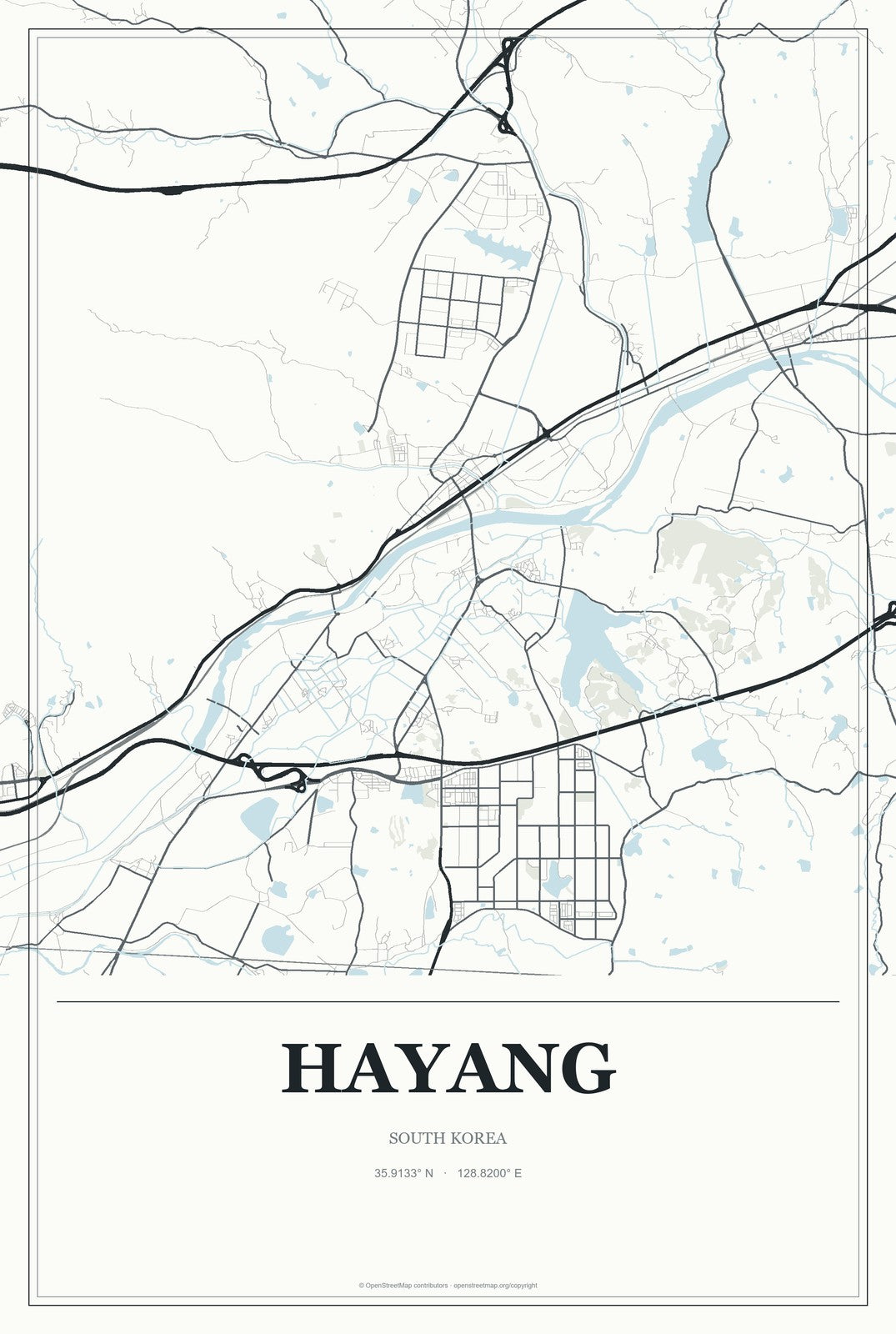 Hayang, South Korea City Map Aluminum Sign in Gallery Air style