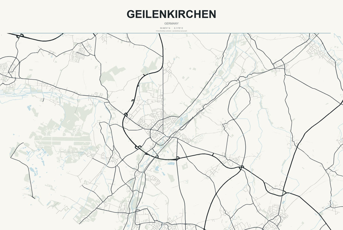 Geilenkirchen, Germany City Map Aluminum Sign in Headline Atlas style