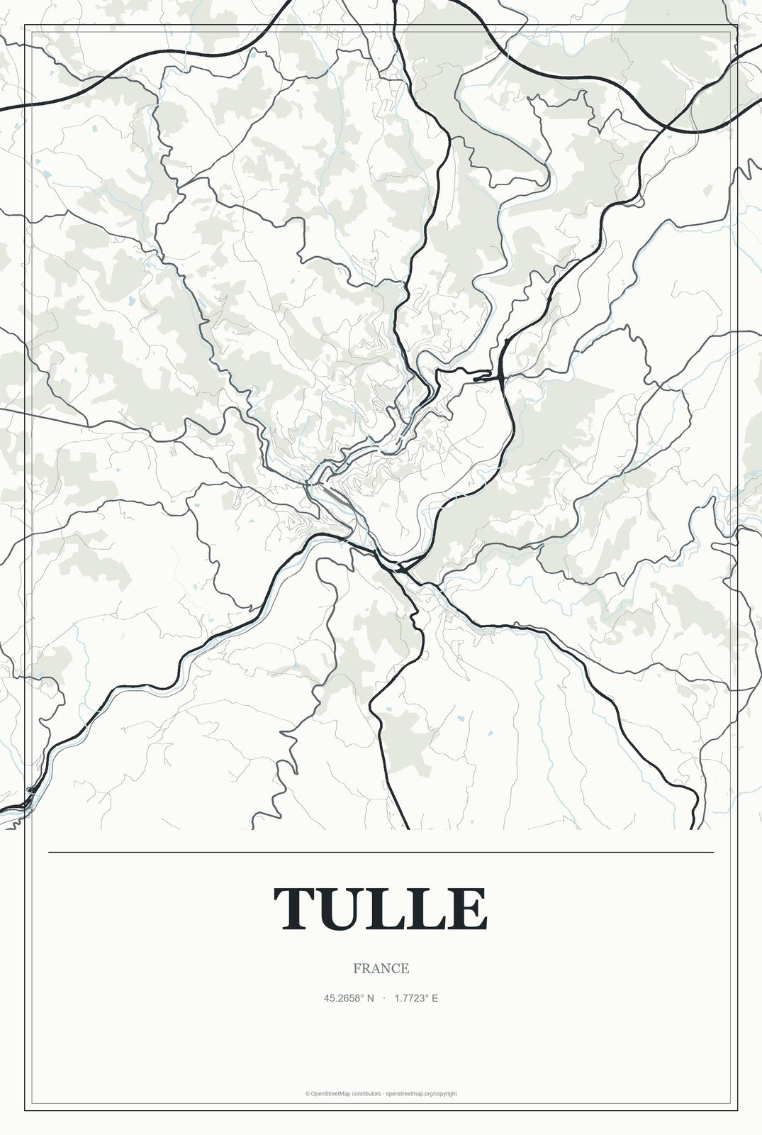 Tulle, France City Map Aluminum Sign in Gallery Air style