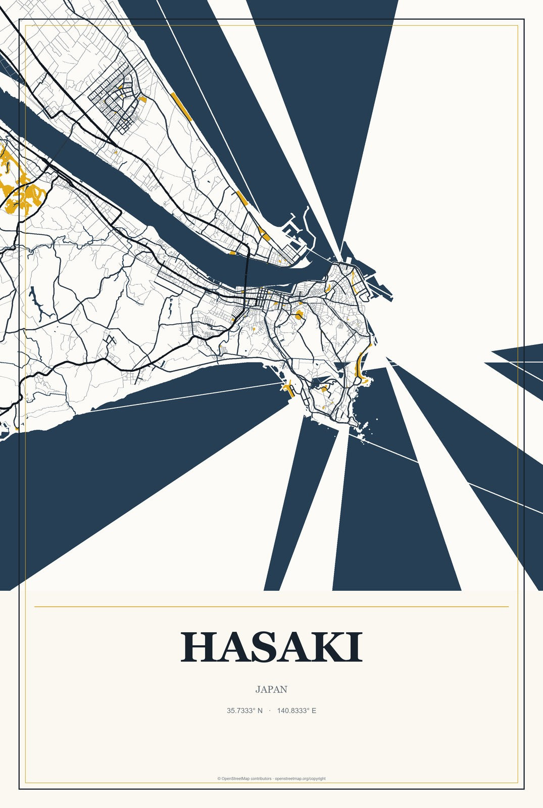 Hasaki, Japan City Map Aluminum Sign in Citrine Modern style