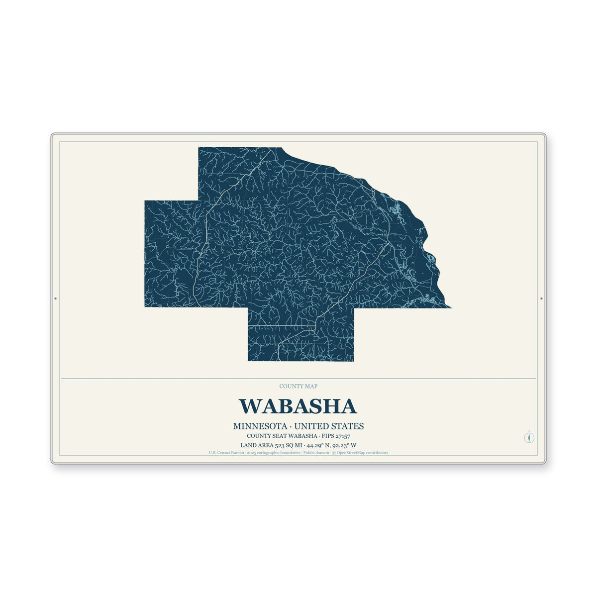 Wabasha County, Minnesota Map Aluminum Sign in Coastal Cutout style