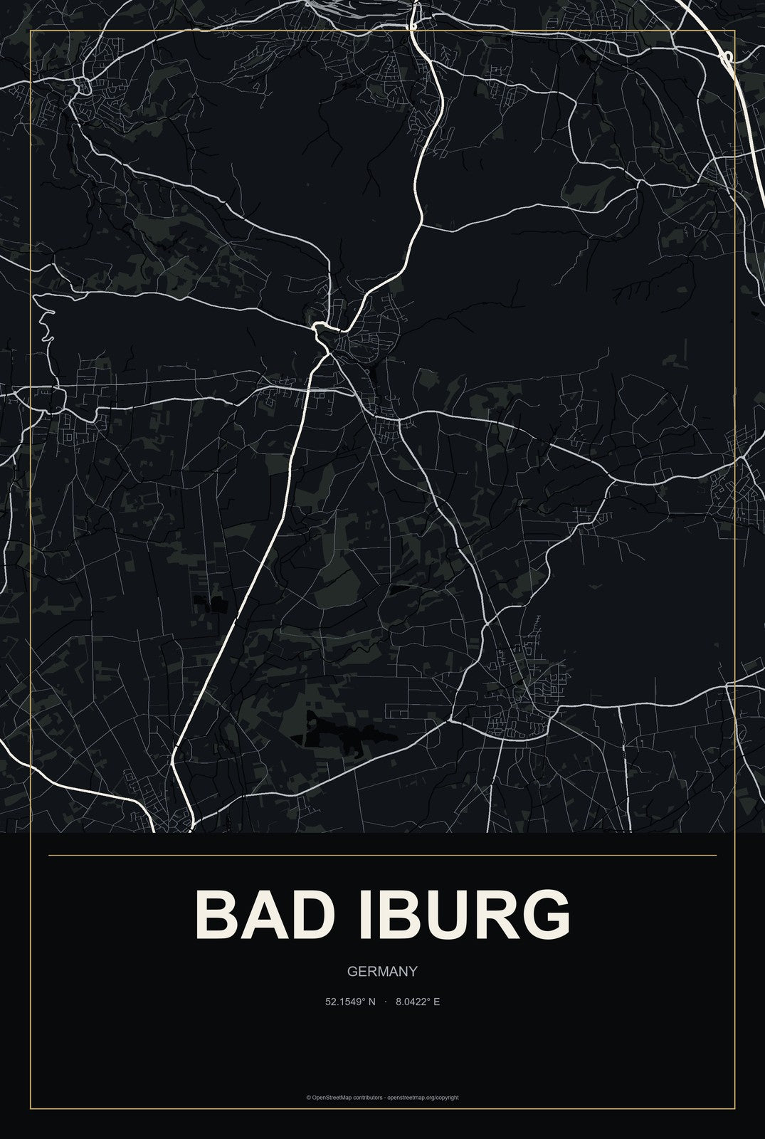 Bad Iburg, Germany City Map Aluminum Sign in Metropolitan Noir style
