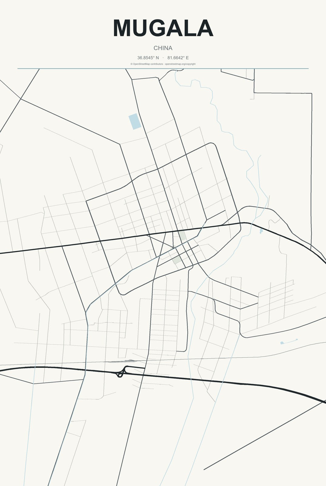 Mugala, China City Map Aluminum Sign in Headline Atlas style