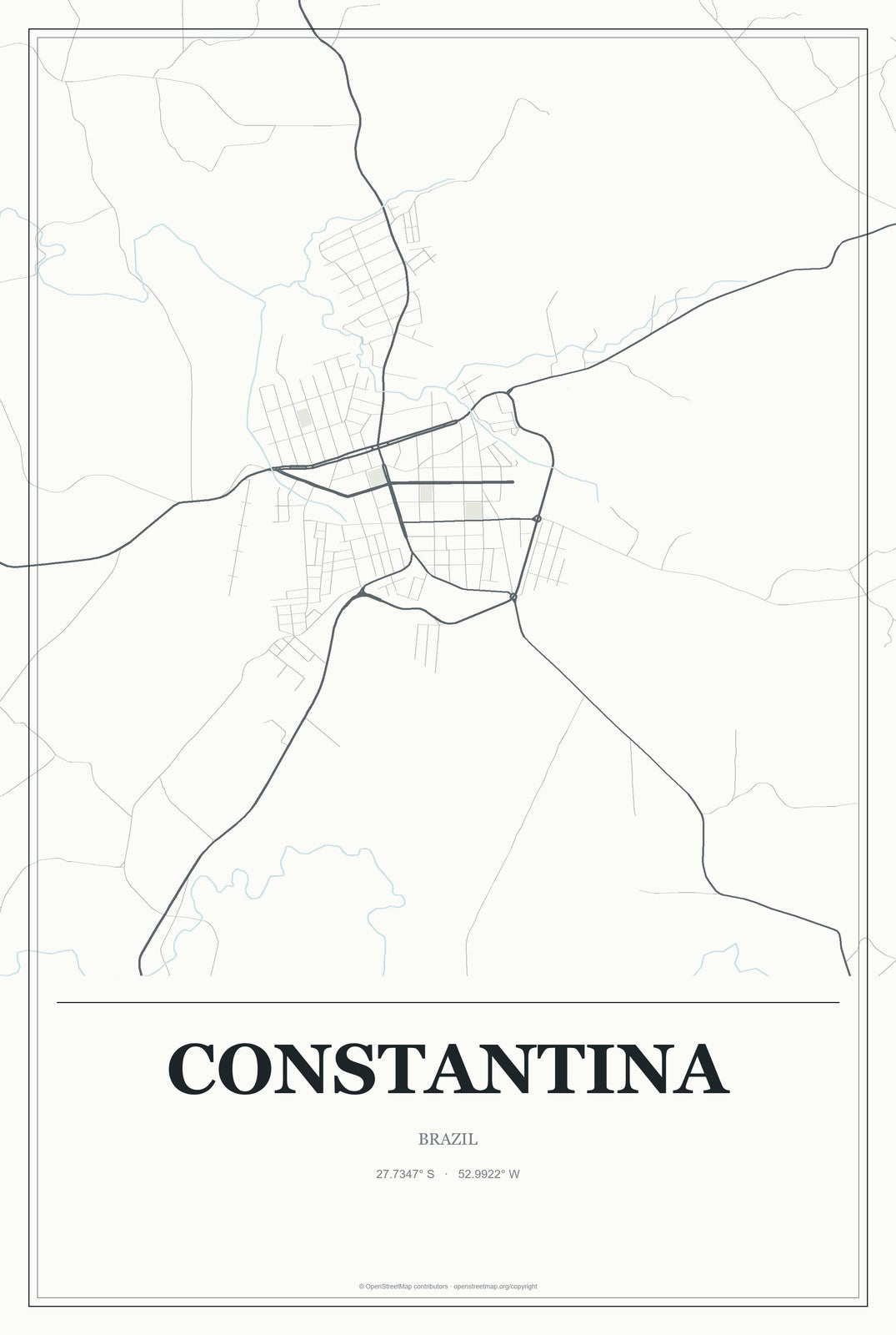 Constantina, Brazil City Map Aluminum Sign in Gallery Air style