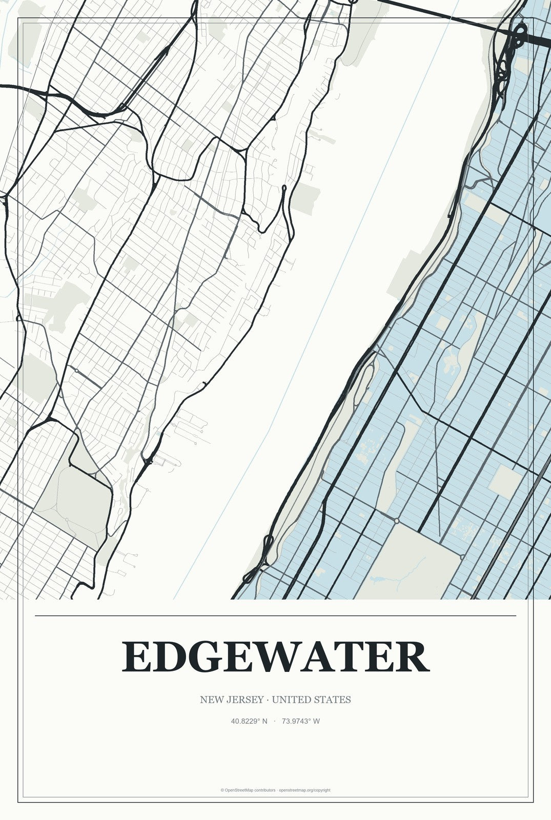 Edgewater, New Jersey City Map Aluminum Sign in Gallery Air style