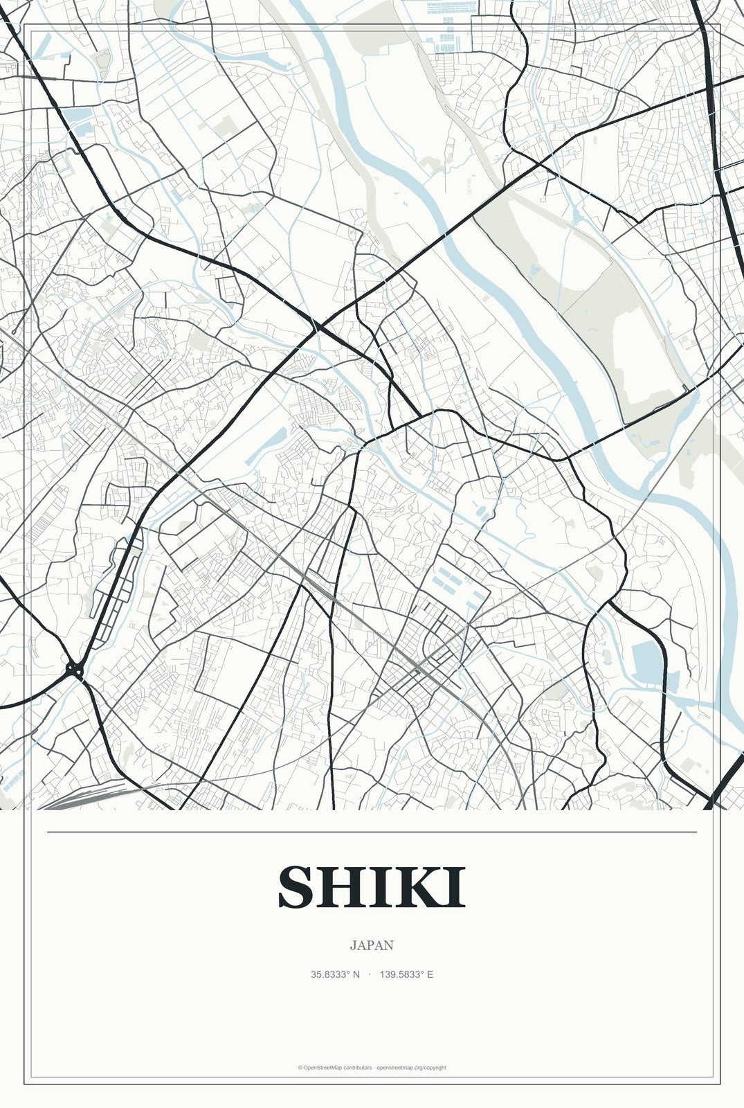 Shiki, Japan City Map Aluminum Sign in Gallery Air style