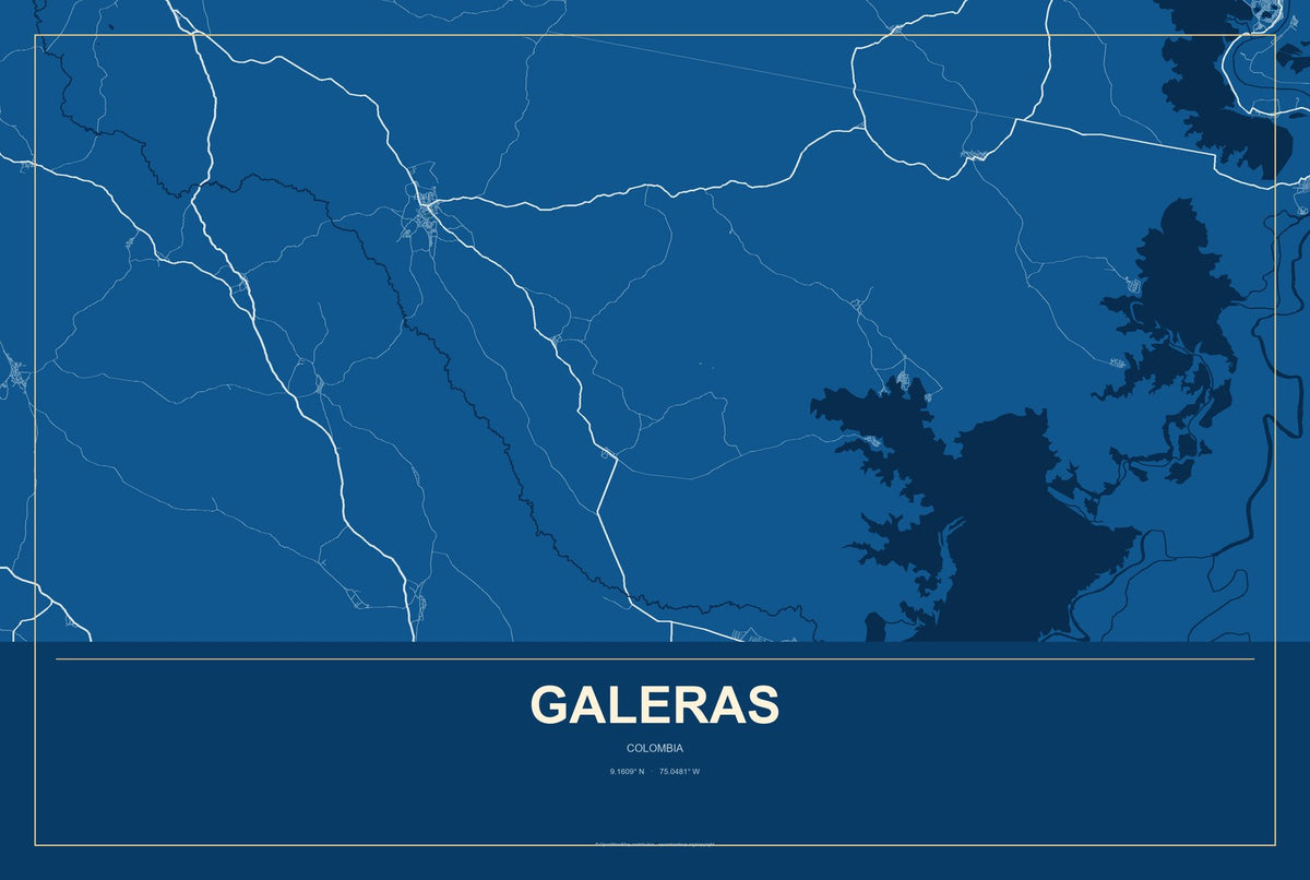 Galeras, Colombia City Map Aluminum Sign in Harbor Cobalt style