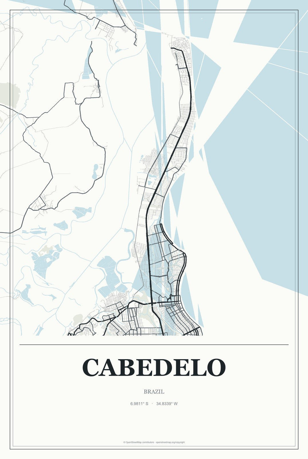 Cabedelo, Brazil City Map Aluminum Sign in Gallery Air style