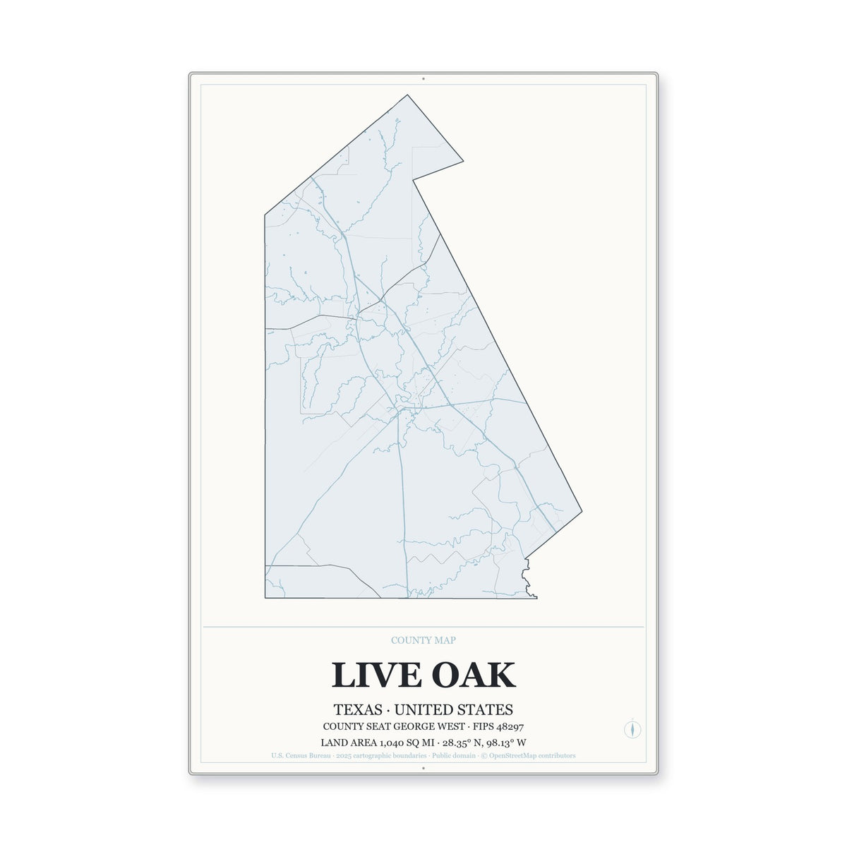 Live Oak County, Texas Map Aluminum Sign in Gallery Air style