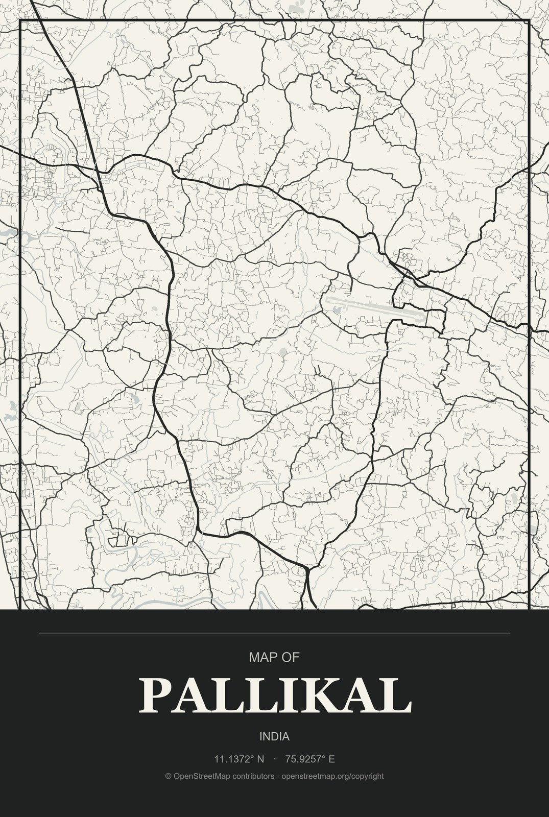 Pallikal, India City Map Aluminum Sign in Museum Plaque style